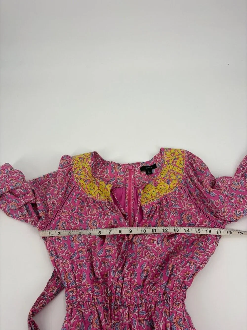 J. Crew Embroidered Long Sleeve Romper Pink Vines Block Print Womens 2 Resort